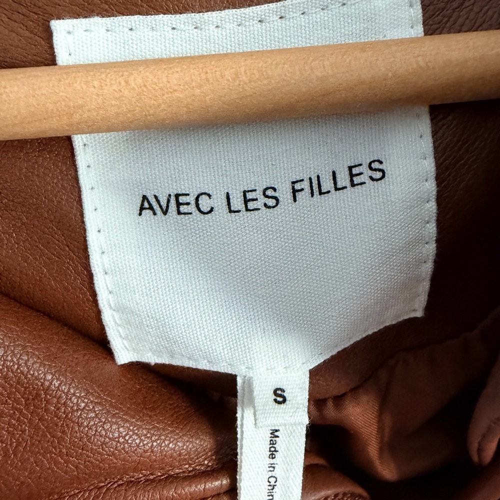 Avec Les Filles Anthropologie Brown Faux Leather Cropped Jacket Sz S - Picture 5 of 12